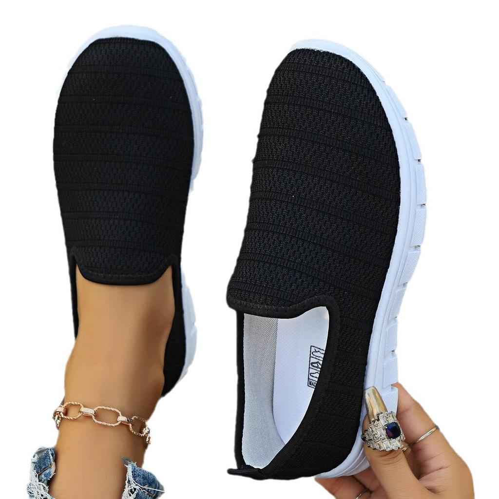 2024 Summer European & American Solid Color Casual Slip-On Flats, Breathable Lightweight Flyknit Plus Size Shoes.