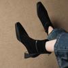 Krazing Pot Flock Cow Skin Square Toe Thick Heels Chelsea Boots Size 42 Beauty Lady Women Modern Fashion Girl Ankle Boots