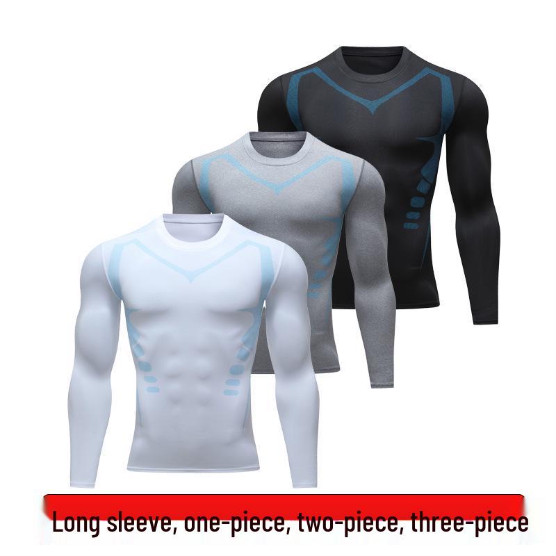Men's High-Elastic Quick-Dry Compression Sports Tights and Long Sleeve Set for Basketball and Running.