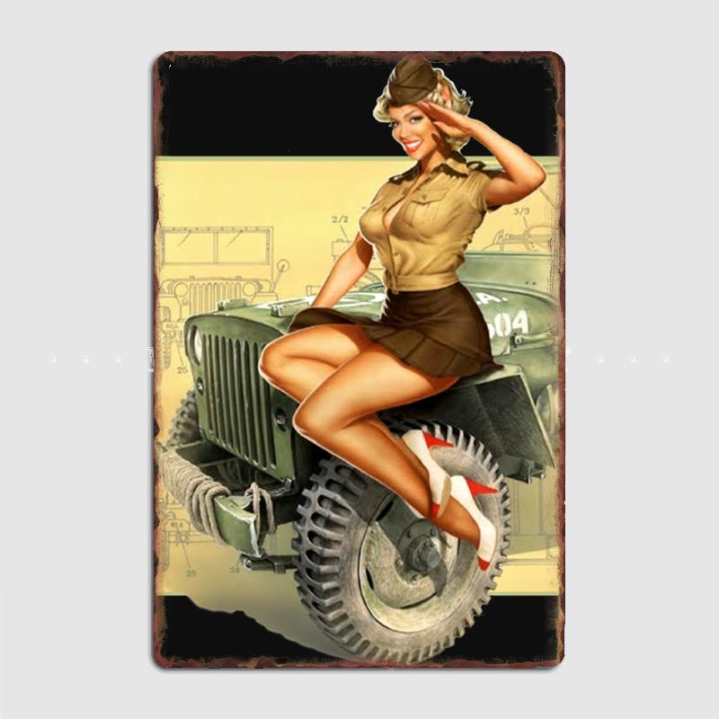 

Pin-up WWII Willys MB Vintage Metal Sign Plates Customize Club Bar Wall Pub Tin Sign Posters 20x30cm（7.8x11.8inch）
