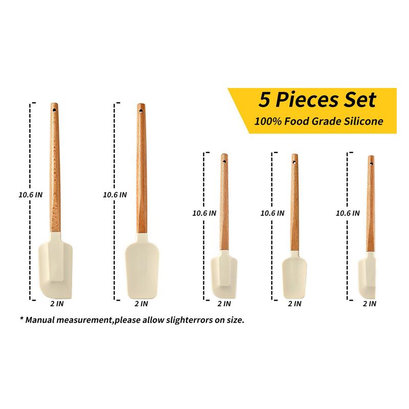 5Pcs Cream Cake Silicone Spatula Wooden Handle Baking Pastry Scraper Blenders Non-Stick Kitchen Dessert Baking Spatula Set
