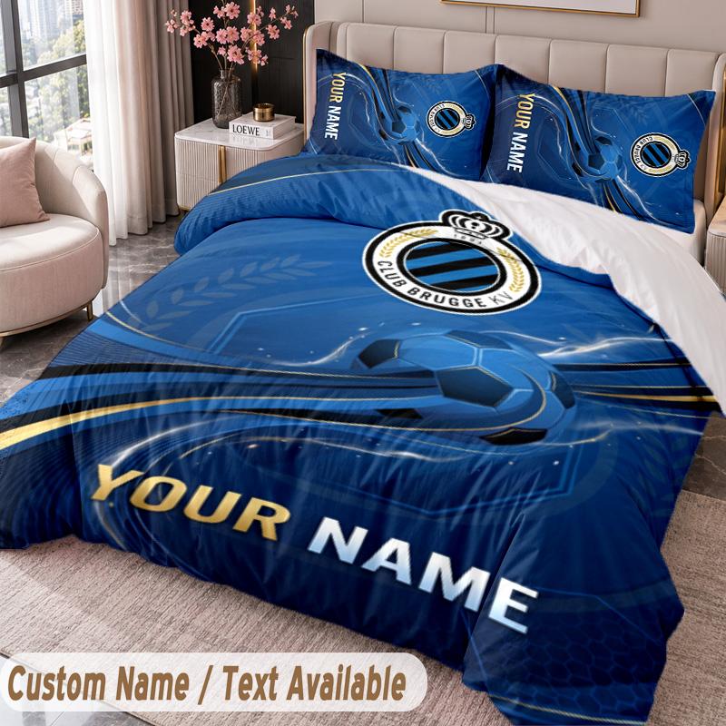 Club Brugge FC Printed Bedding Set Custom Name Text 1 Duvet Cover 2 Pillowcases For Bedroom