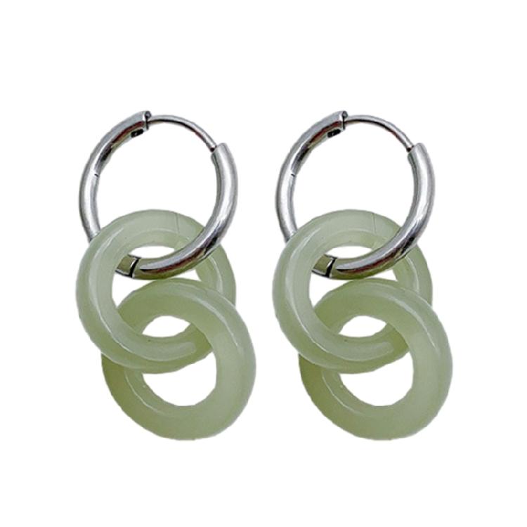 

Vintage Jade Stone Ear Rings Peace Buckle Earrings Versatile Chinese Ornaments 1
