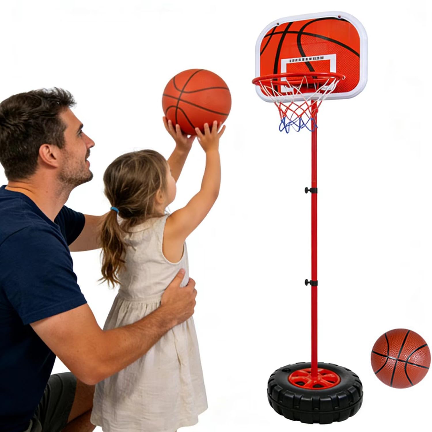 Taeku Mini Basketball Hoop, Kids Basketball Set with Adjustable Height, Two Balls Included, IndoorOutdoor Use, Portable, Stable, for Basketball