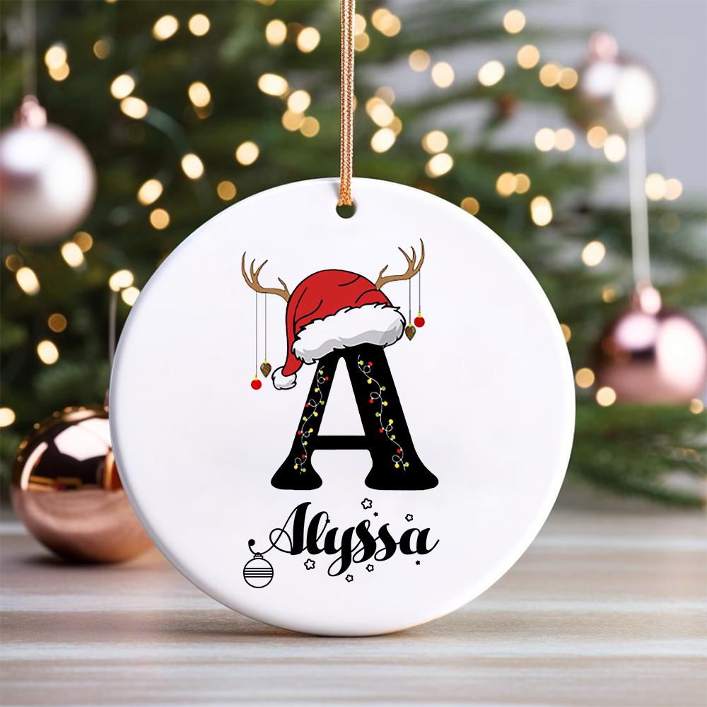 Baby's Christmas Ornament Personalized Initial with Name Ceramic Bauble Gift for Newborn Present for Baby Custom Xmas Decoration