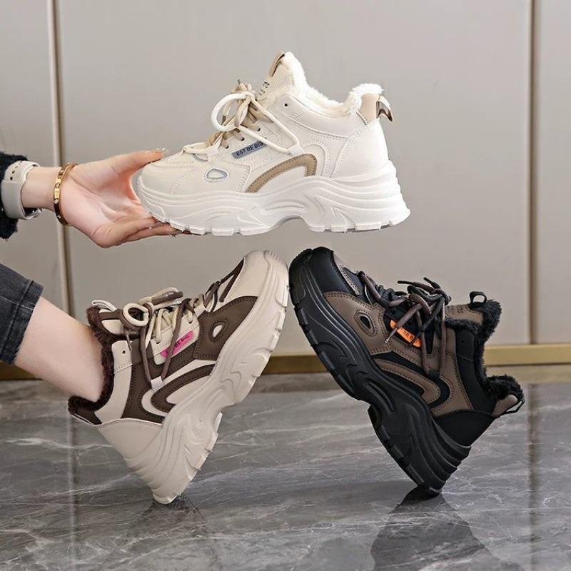 Fashion Fashion Chunky Sneakers for Women Mid Top Winter Dad Platform Fur Lined Warm Casual Walking Wedge Sports Tennis