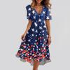 Abito Stampato da Donna Casual Ampio Scollo a V Maniche Corte Gonna Svasata Abito Stampato