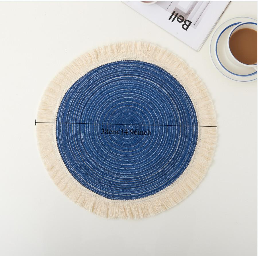 Nordic Ramie Western Food Mat Bowl Mat Tea Tassel Edge Cotton Yarn Insulated Vegetable Plate Round Meal Mat 5pcs