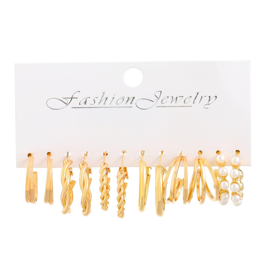 2026 Explosive Earrings Earrings Geometric Square Earrings Retro Pearl Card Set Alloy Earrings Earrings Combination