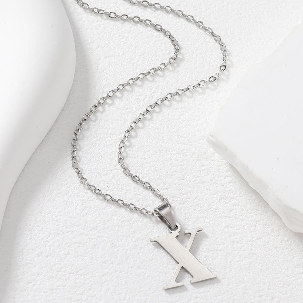 Polished Stainless Steel Alphabet Necklace - Women's Daily Wear Clavicle Chain