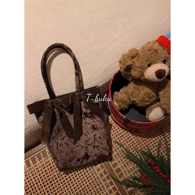 

Sugar is not bitter, recommended by the owner! Self-kept bow velvet bag, cute hand bag, handbag for women