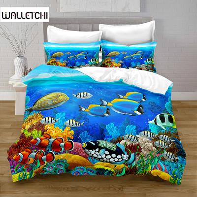 Cartoon Ocean Fish Duvet Cover Marine Theme Bedding Set Twin For Boys Girl Decor Microfiber Sea Underwater World Comforter Cover