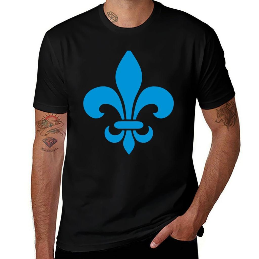 Quebec France Blue Fleur De Lys Modern Style Pq Qc Royal French Francais On Black Background Tshirt Big Size Daily Wear Tshirt