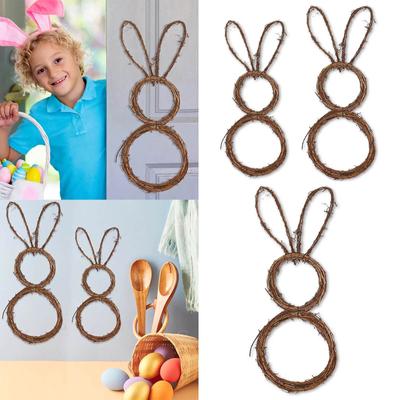 Corona de Conejo de Círculo de Ratán de Pascua Rama de Vid con Forma Manualidad DIY Corona Para Puerta Principal Pared Decoración Festiva
