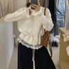 Spring and Autumn New Lace Splicing Sweet Knitted Cardigan Top Women's Waist Skinny Lace Sweater Jacket Women