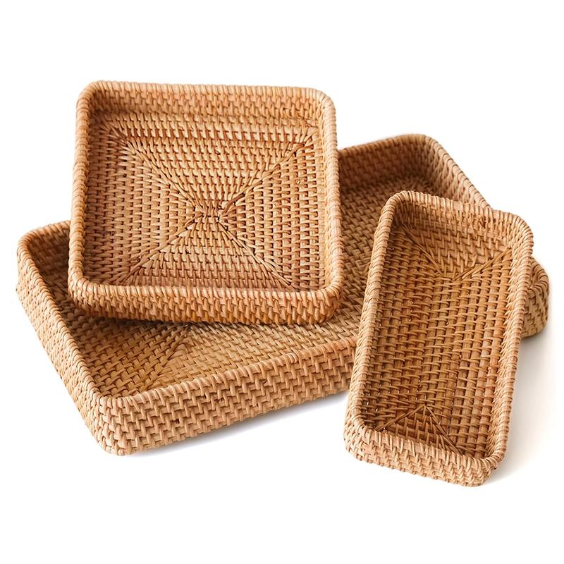 Handcraft Rattan Serving Tray, Wicker Storage and Organizing Baskets, Woven Tray for Home Decor, Bathroom, Kitchen Counter