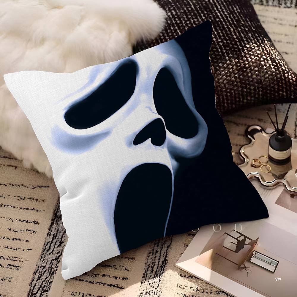S-Scream Horror Movie Pillow Covers Cartoon Sofa Decorative Home Double-Sided Printing Short Plush Cute Cushion Cover
