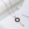Roman Diamond Hollow Key Necklace Women'S Rose Gold Autumn And Winter Sweater Chain Long Titanium Steel Pendant Necklace Color Retention