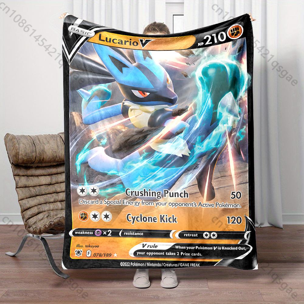 1PC Pokémon Lucario Card Pattern Blanket Warm Soft Fluffy Kids Adult Sofa Bed Throw Blanket Suitable Travel Camping for Gifts