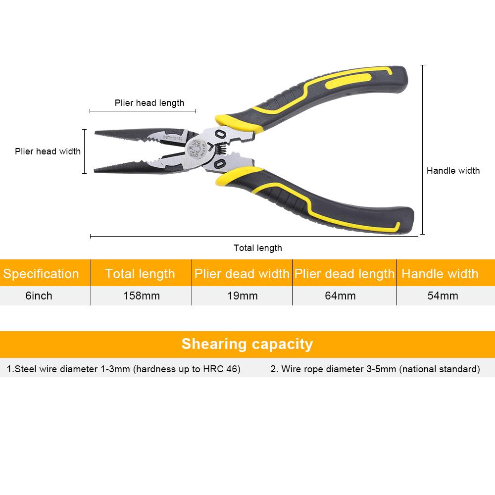 BESTIR 1pc Multifunction Plier Electrician 6-9 inch Stripping Crimper Tools Wire Cutter Needle Long Nose Plier Lineman Plier