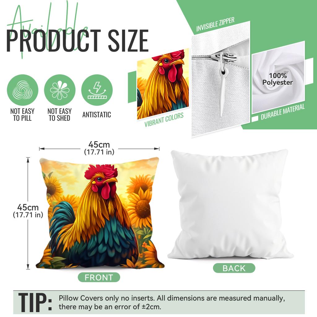 Vibrant Rooster Sunflower Pillowcase Printed Polyester 45x45cm Throw Pillowcover Decorative Sofa Cushion Pillowslip Home Decor
