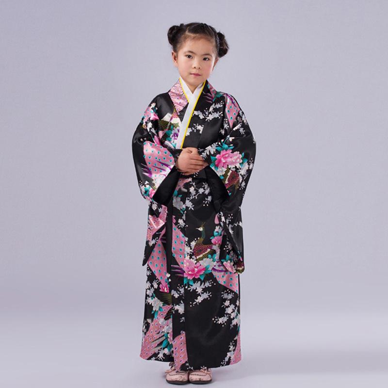 

Girls Printed Yukata Sleepwear Japanese Traditional Kimono for Children s Cosplay Performance 150cm