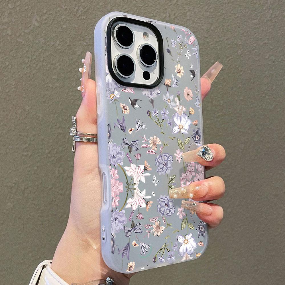 Phone Case For iPhone 17 Air 17 16 15 14 13 12 11 Pro Max XS X XR 7 8 16 Plus Elegant Blue Flower Candy Color Shockproof Cover