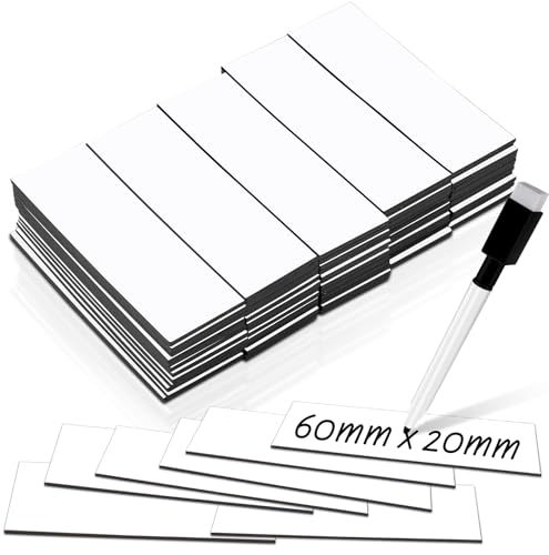 60-Pack Magnetic Nameplate Labels, 1.5mm Thick, Magnetic Whiteboard Sheets, Reusable, Ideal for Offices, Schools, and Schedule Management. White.
