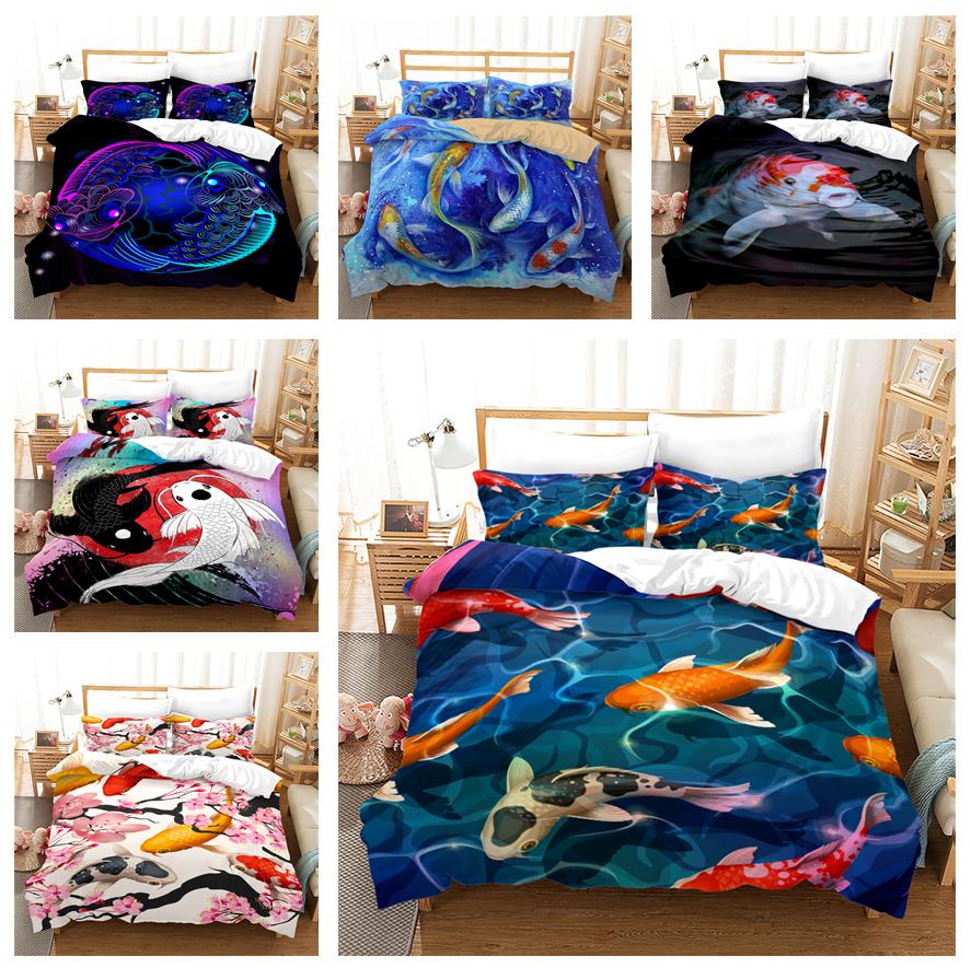 

Набір постільної білизни з 3D-принтом Koi, підодіяльник із риб’ячим пухом, наволочка з 2/3 предметів, підодіяльник із символом удачі AU/DE/EU/ES Повнорозмірне покривало на ліжко UK Single 135x200cm