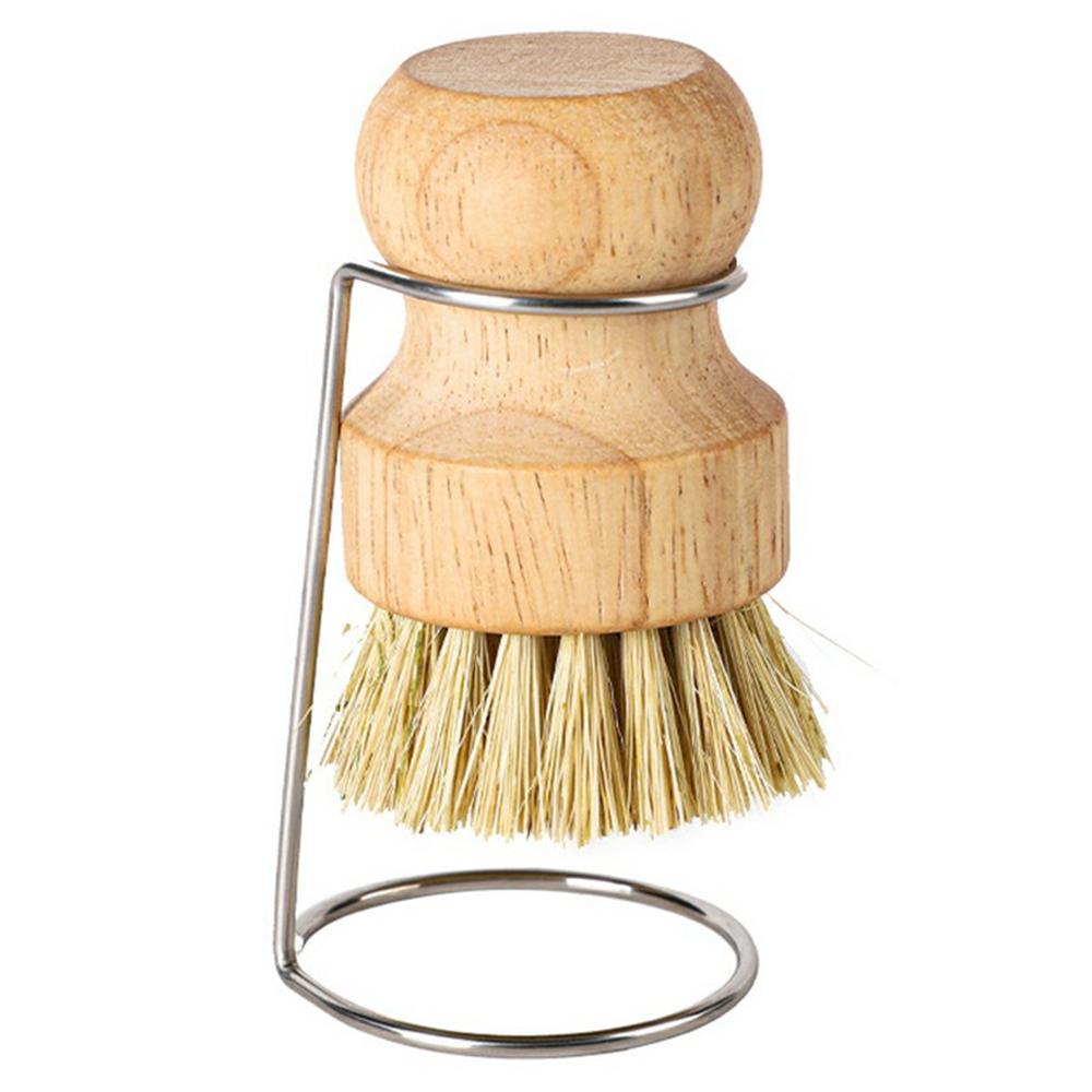 Solid Wood Dish Brush with Draining Stand Sisal Coconut Fiber Short Handle Scrub Cleaning Brush for Kitchen