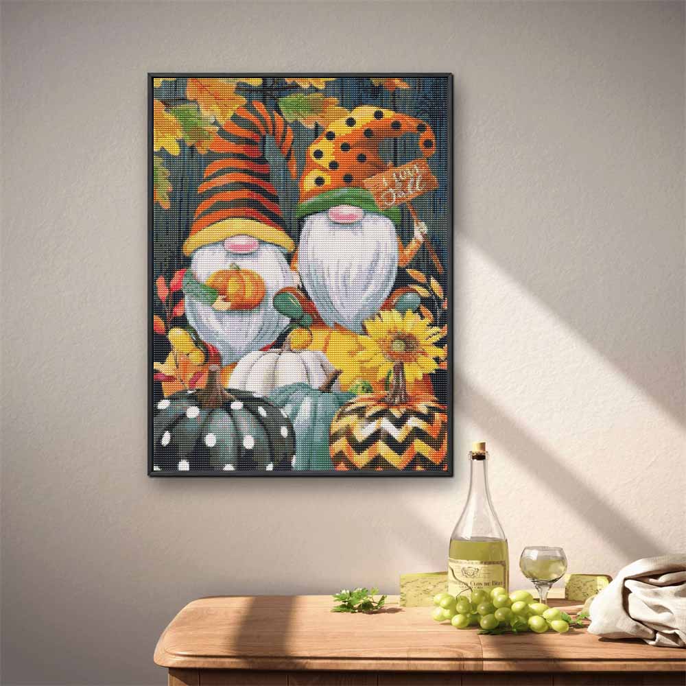 5D Diamond Painting Kit Autumn Gnome Pumpkin Pattern DIY Rhinestone Art Canvas Relaxing Craft for Wall Decor Home Living Room Gift