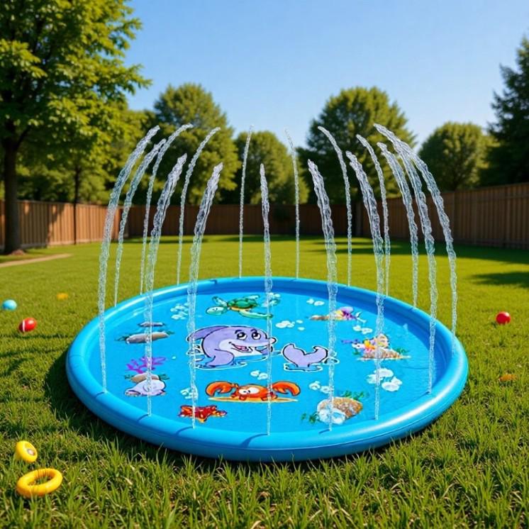 PVC Dolphin Spray Water Pad for Kids and Pets - Outdoor Summer Lawn Play Mat