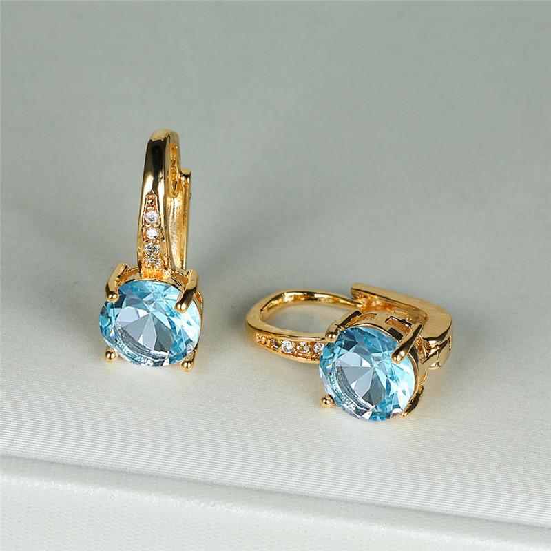 Dainty Gold Color Classic Red Blue Round Zircon Clip Earrings Mystic Rainbow Crystal Stone Wedding Jewelry For Women