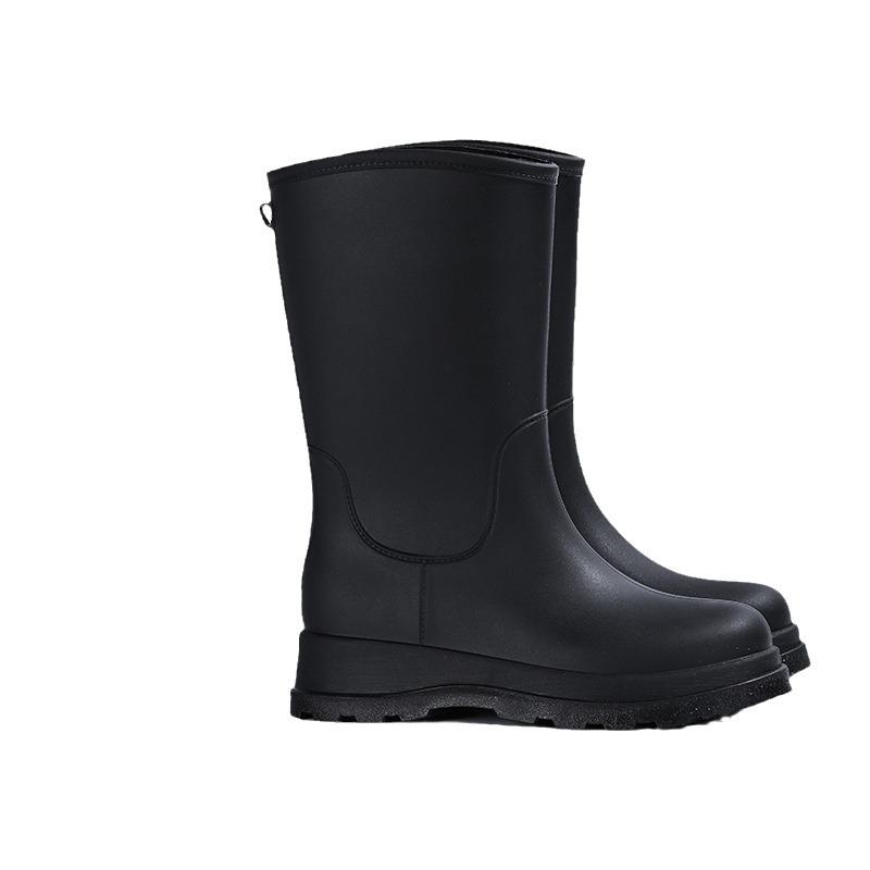 New high tube rain shoes women's non-slip water shoes medium tube water boots fleece warm super thick-soled rubber shoes long tube rain boots women