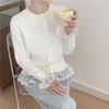 Red lace splicing sweater women's autumn and winter design waist knitted cardigan small short top
