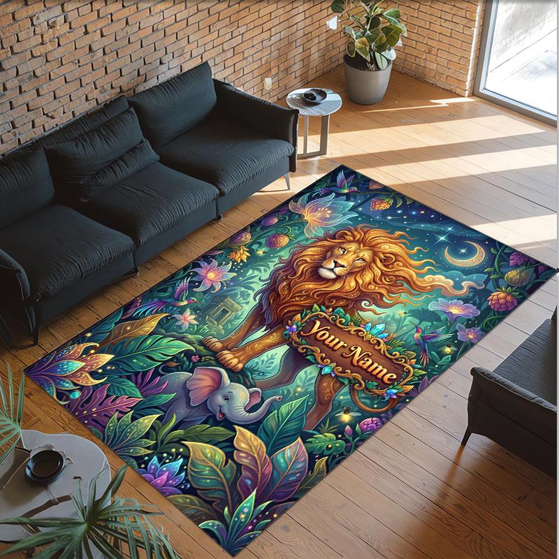 Leopard Theme Crystal Velvet Floor Rug Personalized Custom Name Text Warm Carpet Home Decoration