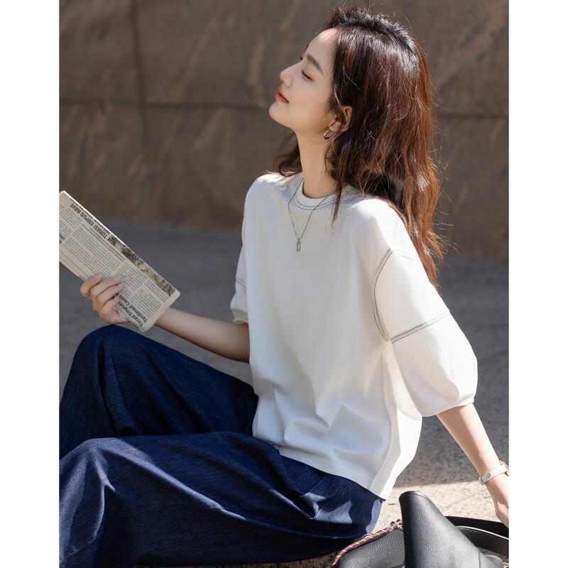 Demana Women's Color-Block Lantern Sleeve T-Shirt