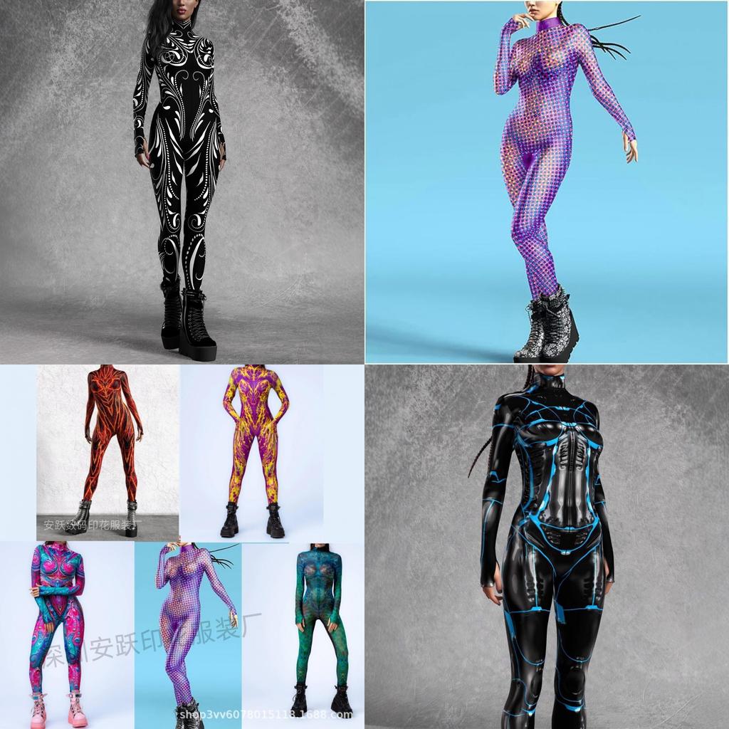 Halloween Cosplay Jumpsuit With 3d Colorful Print For Woman Role Playing