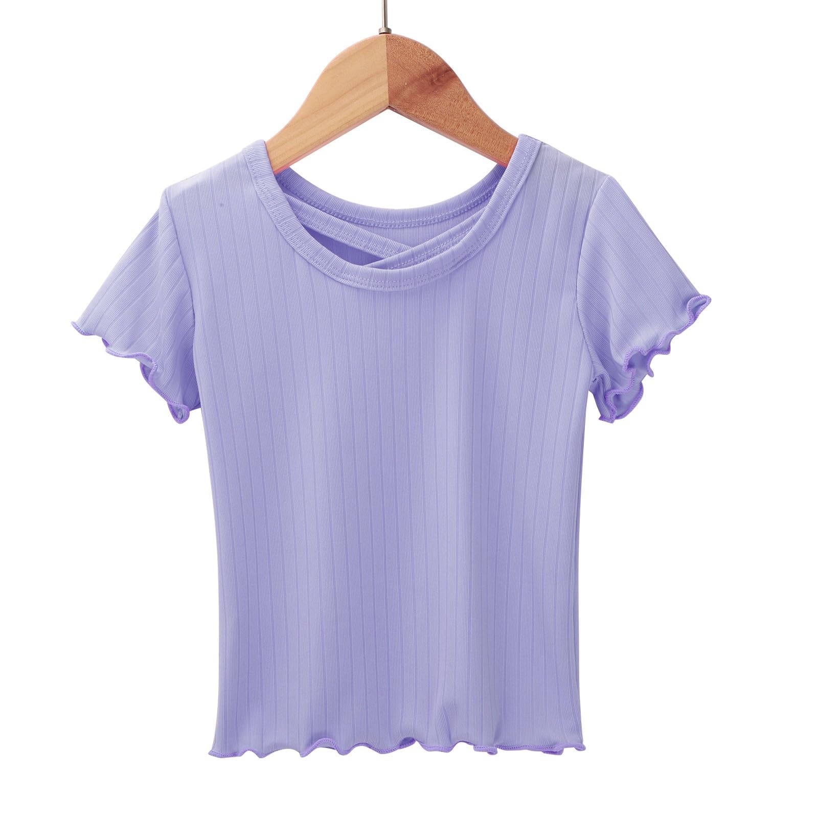 

Girls Puff Sleeve T Shirt Crew Neck Top Lightweight Soft Fabric Casual Fit Comfortable Design for Everyday Wear 90 фіолетовий