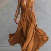 European and American women's new sexy solid color V-neck sleeveless waist dress