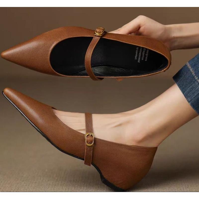 

Fashion New Fashion Women s Coarse Heel Shoes Spring Square Head Shallow Mouth Suede Metal Buckle Anti-slip Wear-resistant Low-top Shoes 40 коричневый