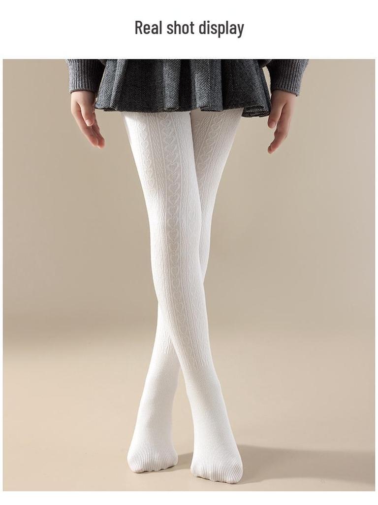 Girls' Thin Fleece Dance Tights: Warm, Thickened White Pantyhose for Autumn/Winter