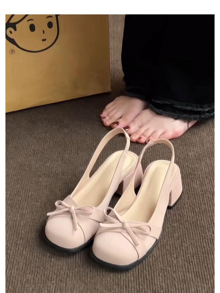 French Bag Head Thick Heel Single Shoes 2025 Summer New with Skirt Fairy Style Bow Round Head Fashion Sandals Women