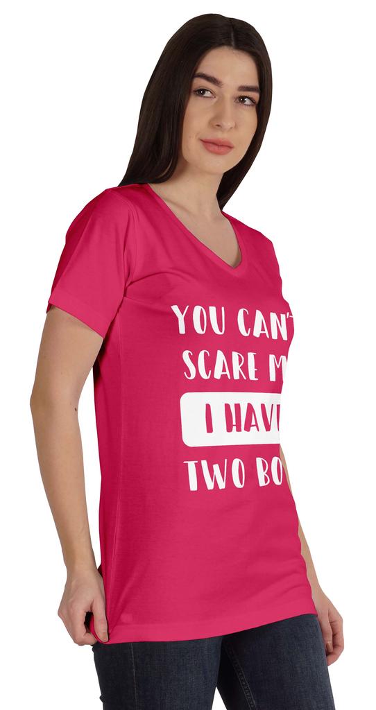 Inkmeso You Can't Scare Me I Have Two Boys Funny Graphic Mom Tshirt Cotton Top