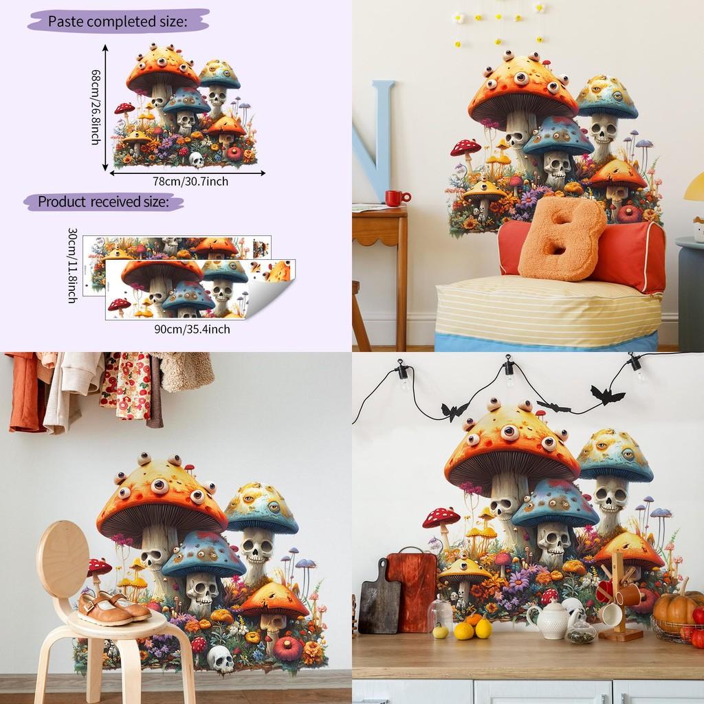 Halloween Mushroom Scary Skull Eye Beads Bedroom Home Decor Wall Stickers