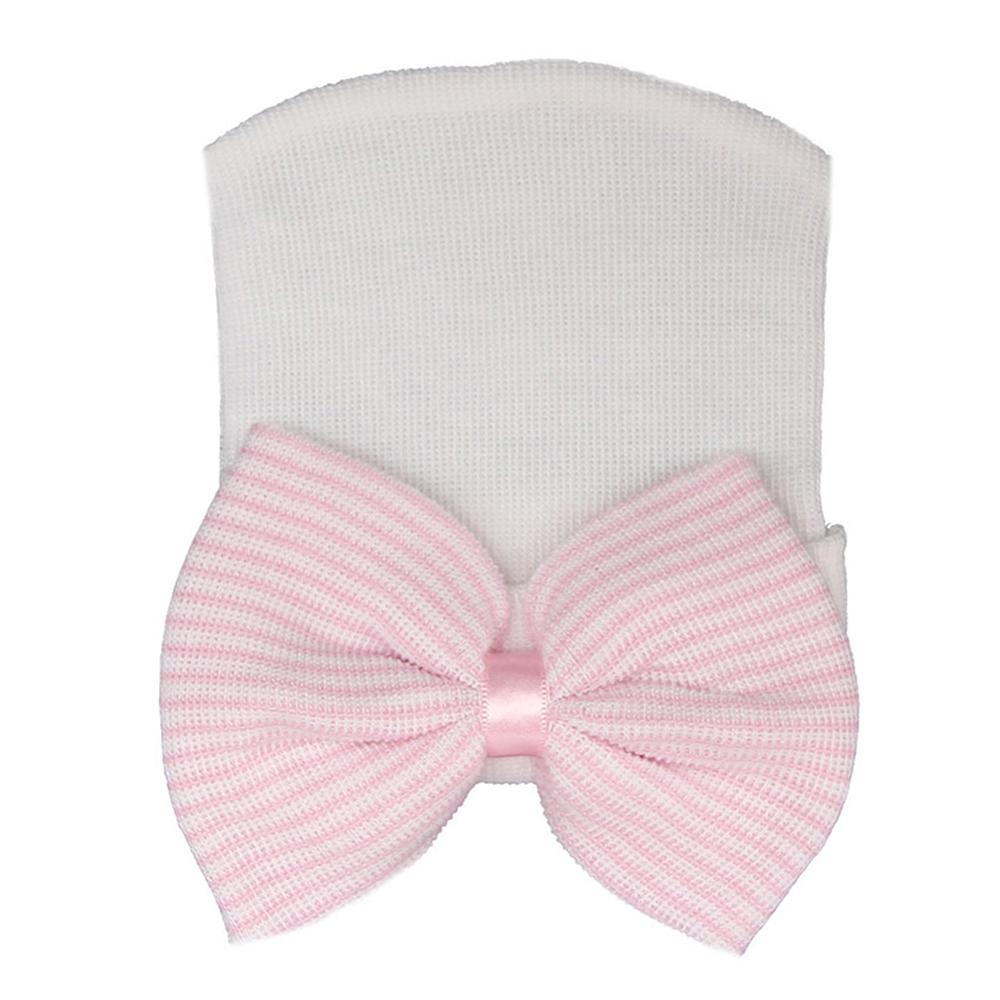 Stripe Infant Hat For 0-6 Month Newborn Baby Hospital Hat Soft Cotton Cute Big Bow Beanie Cap Winter Turban Hats for Baby Girls
