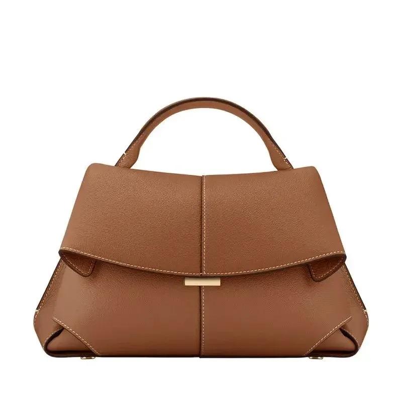 Borsa da Donna Pieghettata in Pelle di Primo Strato Borsa Sorridente Design di Marca Trendy Stile Francese Nuova