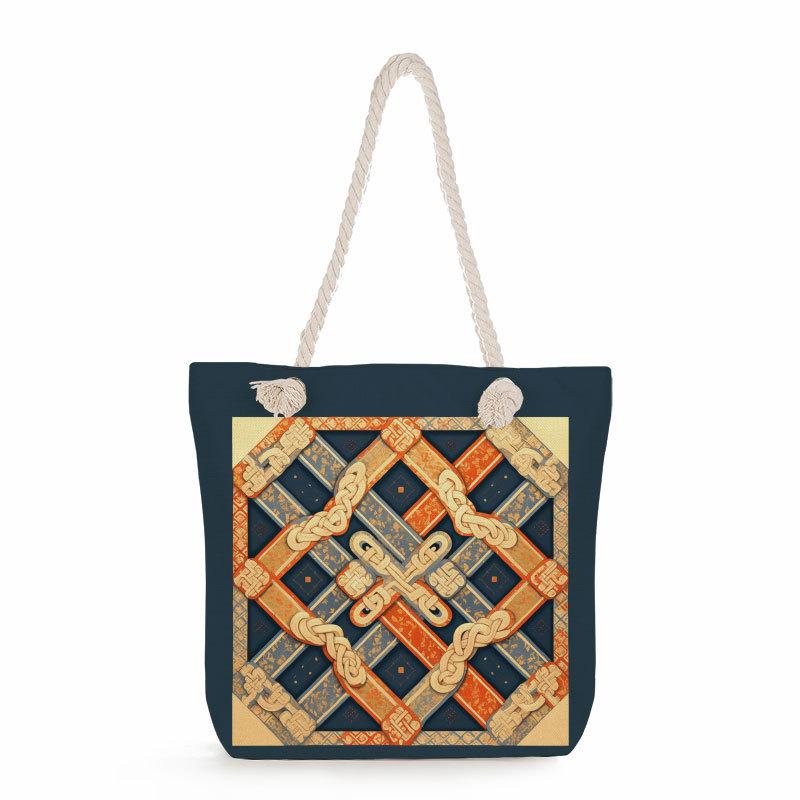 Chinese knot print thick rope single-shoulder beach bag 7350 KTB