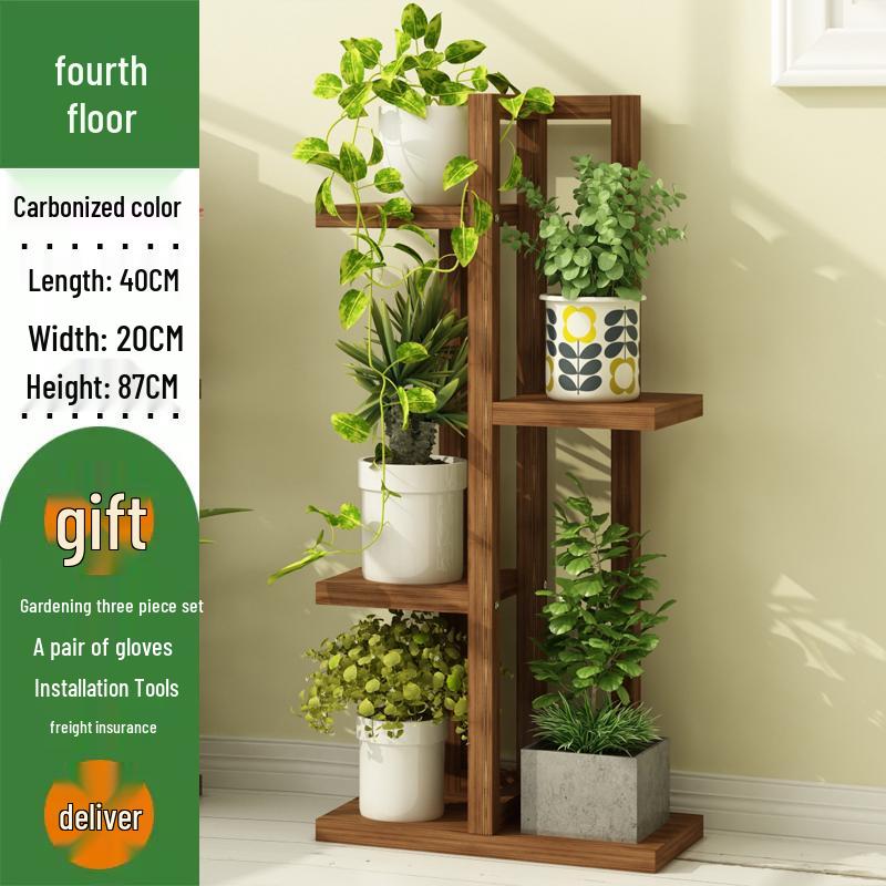 Solid Wood Plant Stand: Floor-Standing Flower Pot Holder for Balcony, Living Room, or Outdoor Space