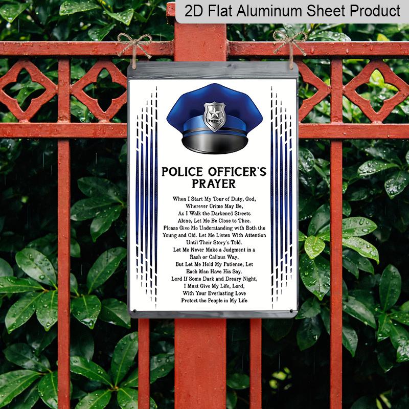 2D Flat 1pc Prayer for Police Officers Metal Sign - Heavy-Duty Aluminium Wall-Mounted Police Appreciation Plaque with English Prayer Text, 12x8